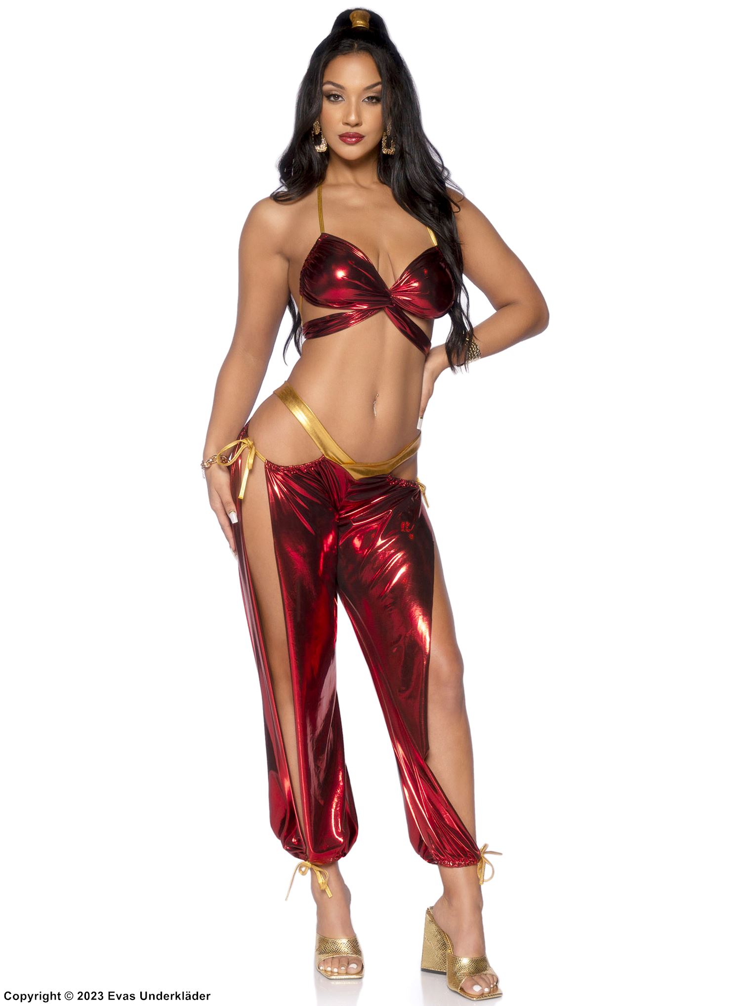 Princess Jasmine from Aladdin, costume top and pants, iridescent fabric, high slit